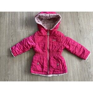 DKNY Girl’s Jacket with Hood Fleece Lined Pink Toddler  Size 2-3 Cozy & Warm